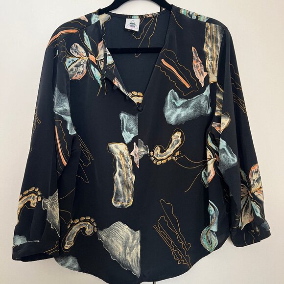 New Fast Vintage Silk Blouse Quarter Lenght Abstract Floral EU 42 - Picture 1 of 7